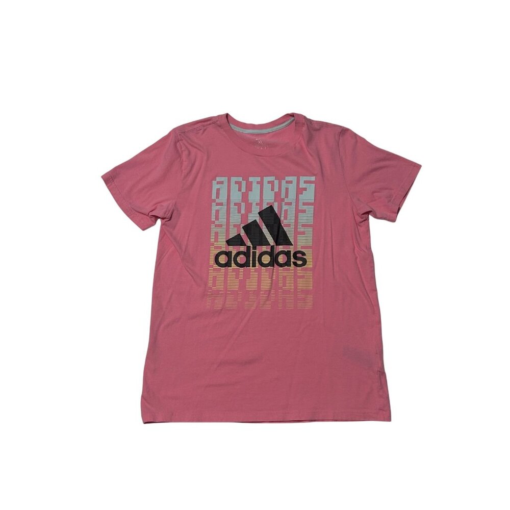 Adidas Pink Graphic Logo T-Shirt XL Regular Fit Crew Neck Cotton 1710